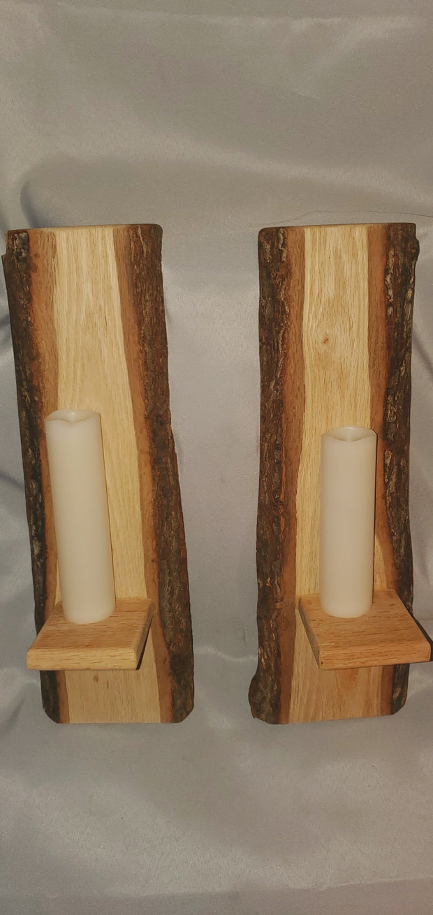 Set of 2 Oak Wall Mounted Candle Holders 0114